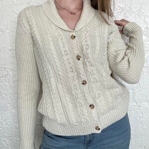 Van Heusen Cardigan Women's L Cream and White